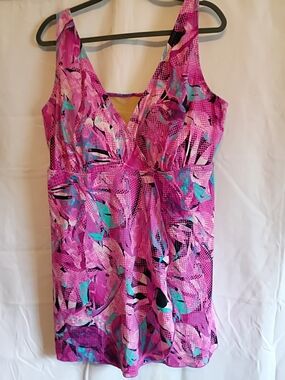Swimsuits For All Purples and Teal Abstract Swim Suit Size 24